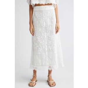 Farm Rio Guipure Lace Midi Skirt Pineapple Design White XS NWT Tropical Floral